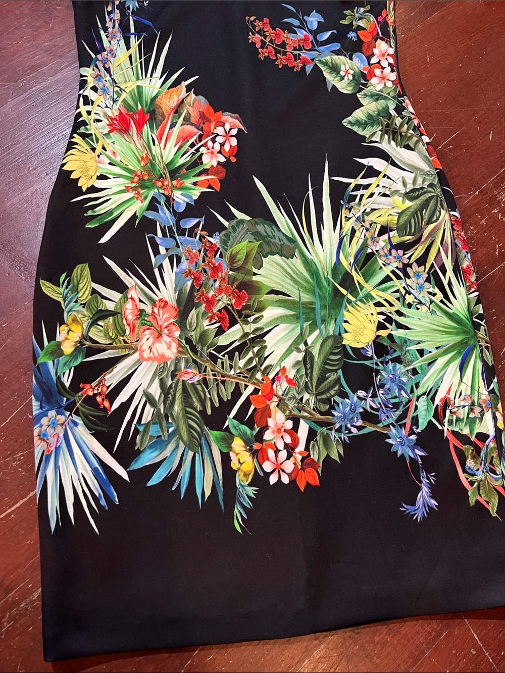 🌻3/$15🌻 Frank Lyman Design Black Tropical Floral Sheath Midi Dress - Picture 4 of 10